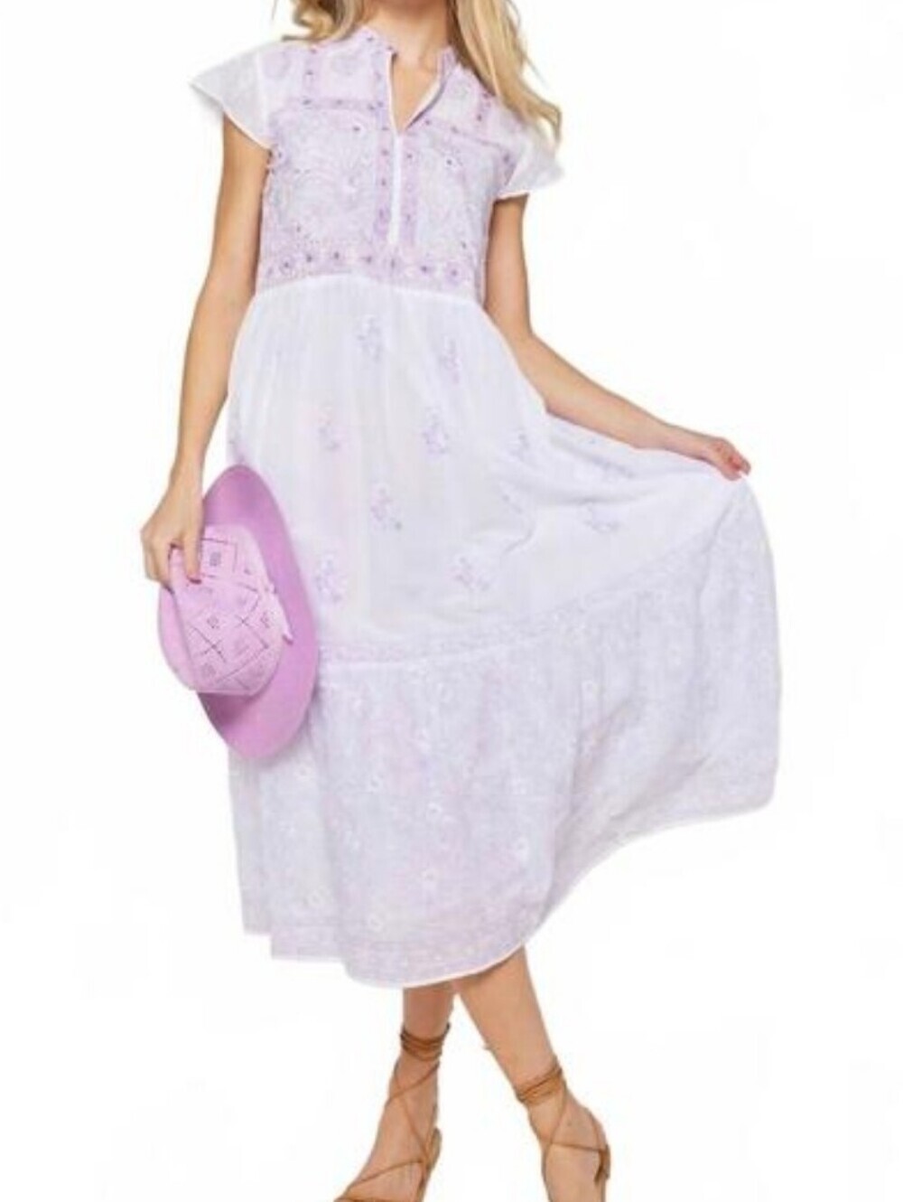 BELLA TU Nora dress Midi Embroidery Lilac Feminine Dainty XS